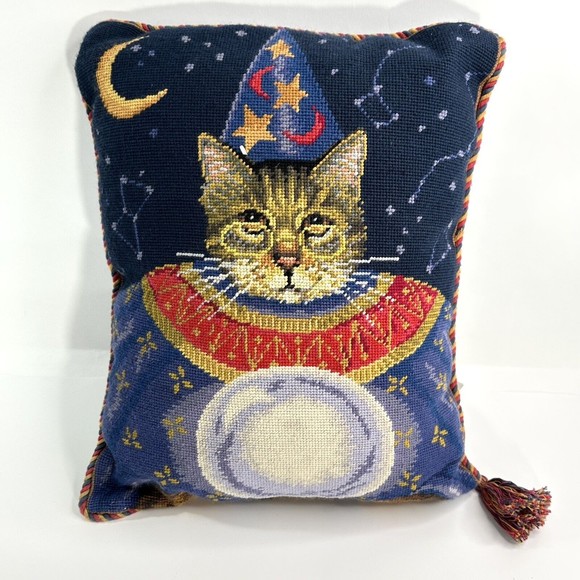 Stephanie Stouffer Pillow Wizard Cat Lady Halloween Celestial Sorcerer Fortune - Picture 1 of 10